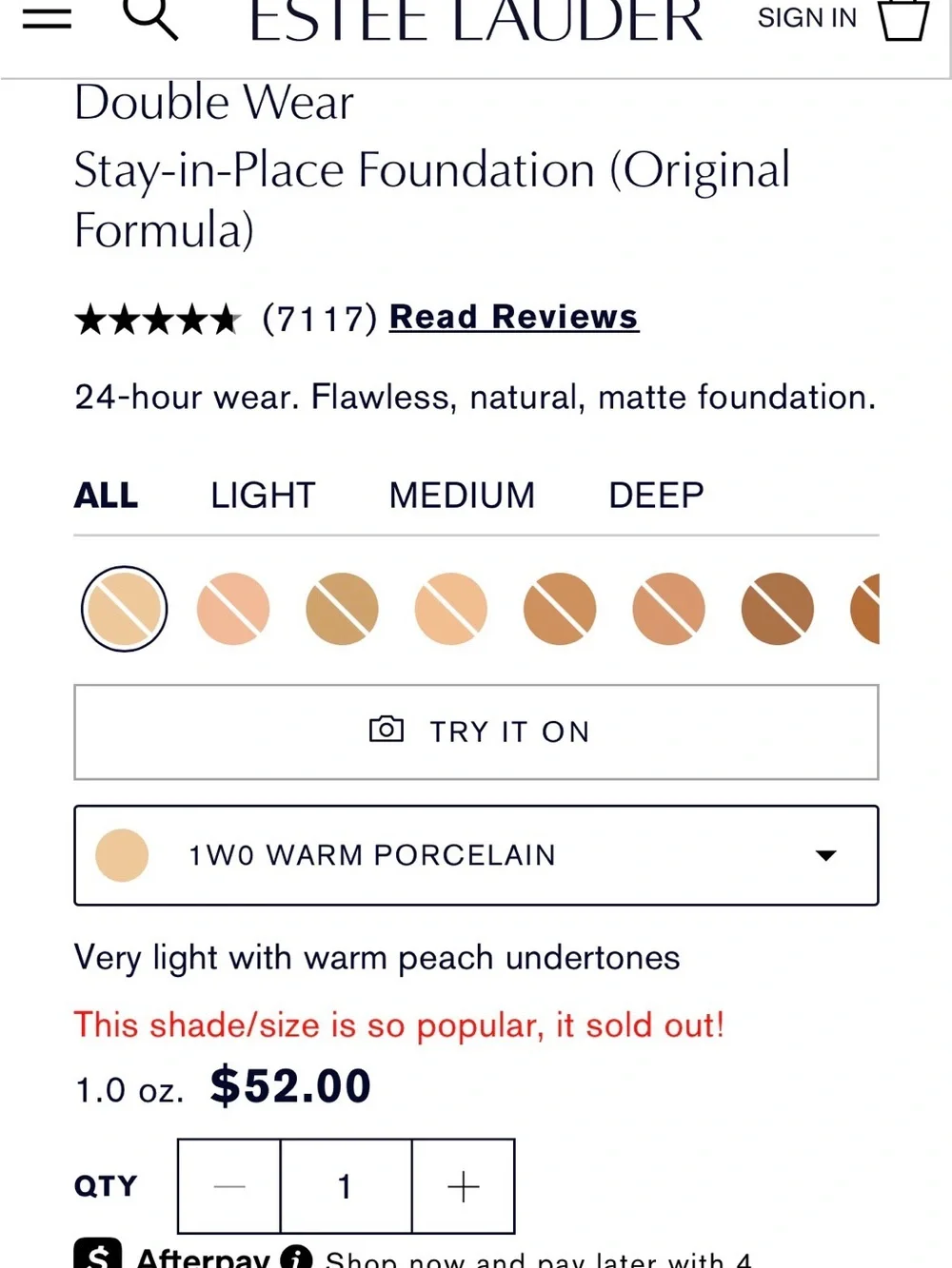 1W0 NEW Estee Lauder Double Wear Stay-in-Place Foundation